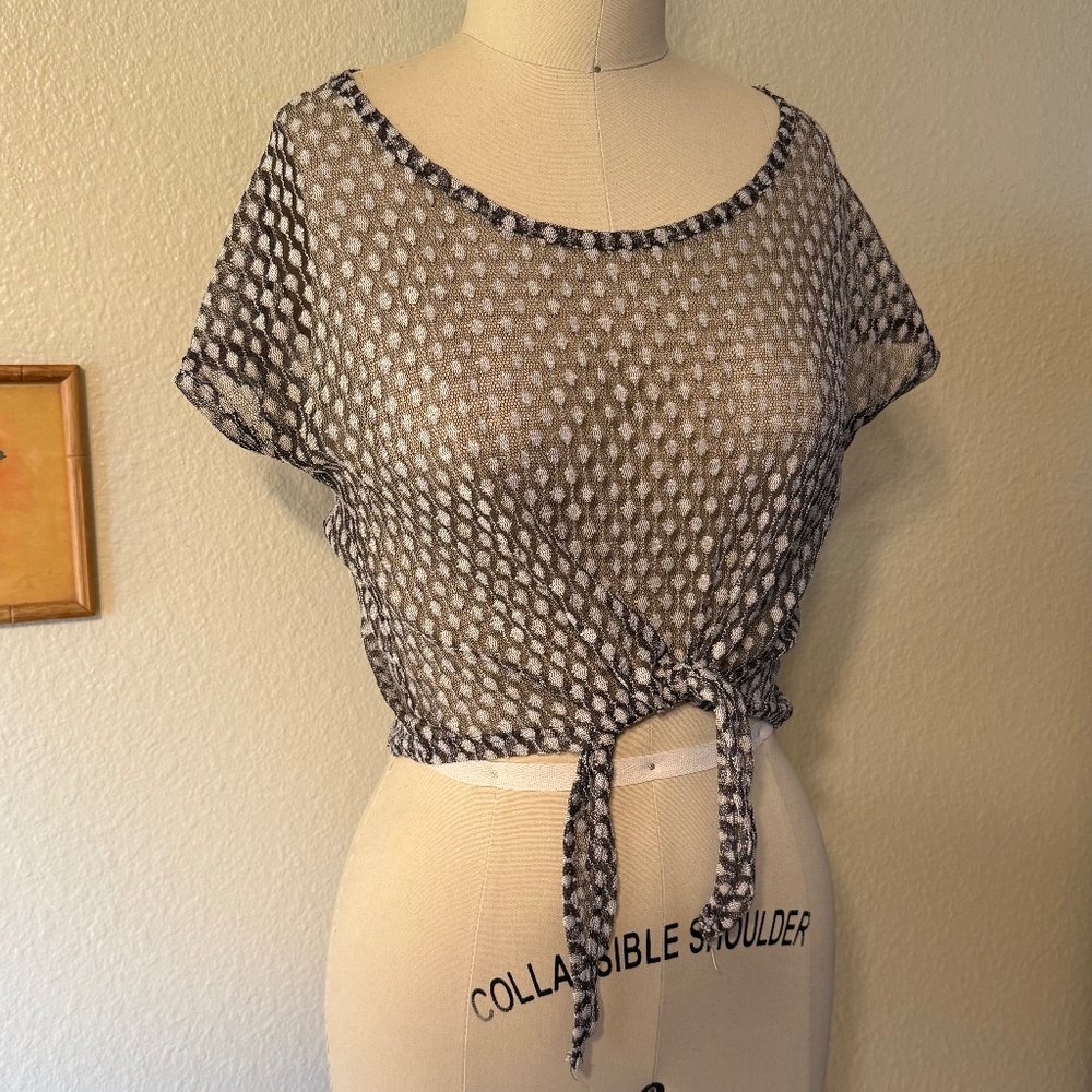 Sheer Cropped Tie Blouse Tee Shirt Size Small